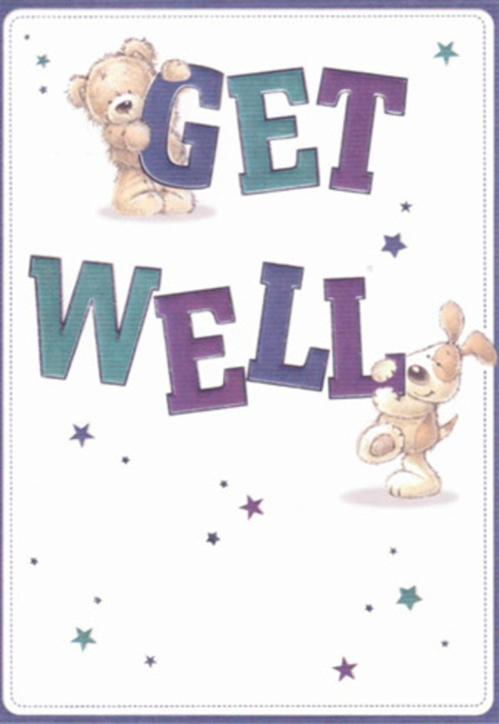 Within this card, gentle encouragement springs to life, carried by the cheerful duo of a teddy bear and an exuberant puppy. Playful, hand-drawn stars shimmer around them, as if delivering waves of well wishes to any address from Binfield to Warfield. The typography is lively and assertive, with big letters shaded in aquas and purples, rooting the card in cheerfulness-a trait admired in the welcoming spirit of Bracknell Forest residents. Textural subtlety brings tactile delight: the plush softness of the bear, the velvety drape of the puppy's ears, inviting memories of comforting hugs exchanged at local family gatherings. Imagine pairing this card with a fresh bouquet arranged by Flowers Bracknell Forest, the visual and sensory gestures working together to lift spirits in times of need. The scene's overall lightness is tailor-made for anyone in Bracknell Forest, creating a bright spot for loved ones of any age as they recover and regain strength.