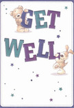 With unabashed cheer, this get well card bursts with character and compassion-two lovable mascots, a teddy bear and a puppy, seem to spring joyfully from the card's surface, each carefully helping steady the large, colour-rich 'Get Well' message. Indigo and teal letters, set against a creamy backdrop, reflect the subtle vibrancy found in Bracknell Forest's leafy parks on a sunny day. Sprinkled among them, stars in blue and purple tones lend a note of optimism and gently playful magic. The meticulously illustrated fur of both the bear and the dog appears so soft, you can almost sense the warmth of their hug-a tactile comfort reminiscent of clasping a just-arrived bouquet from your trusted local florist. More than a card, this image sends a wave of sincere, nurturing care, perfect for sending comfort and encouragement to a friend recuperating anywhere in Bracknell Forest.