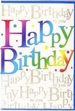 This bright birthday card radiates the carefree joy of a colourful gathering in Bracknell Forest, where laughter and decorations fill the room. At its heart, the words Happy Birthday stretch boldly across the front, each letter wrapped in a different hue that blends seamlessly into the next. Deep red flows into warm pink, glides into purple and ocean blue, then shifts through fresh green and finishing notes of sunny yellow, like the colours of a vibrant flower arrangement caught in afternoon light near Bracknell town centre. The letters are ample and slightly rounded, giving them a friendly, approachable feel, with a hint of shine suggesting raised, glossy printing. Behind this cheerful statement, the background is delicately layered with lines of Happy Birthday to you in slender gold script, written in an elegant, almost calligraphic hand. The gold glints softly, reminiscent of fairy lights strung across a room or the soft shimmer of gift wrap ribbons, adding a sense of quiet luxury to the design. These scripted lines cross the card at varied angles, overlapping gently, so they feel more like a soft hum of repeated wishes than text that demands to be read. Tiny flecks, sparkles, and small star-like shapes float between the letters, creating the impression of fine confetti or candlelight reflections. The overall finish appears smooth and refined, with a subtle sheen that enhances the rainbow message. This card feels perfect for pairing with a fresh bouquet delivered to a doorstep in Bracknell Forest, offering not just a simple greeting but a vibrant, joyful moment that lingers long after the envelope is opened.